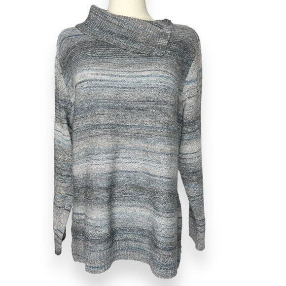 CHRISTOPHER & BANKS Shawl‎ Collared with Buttons Stripes Sweater Size Large - Picture 1 of 8
